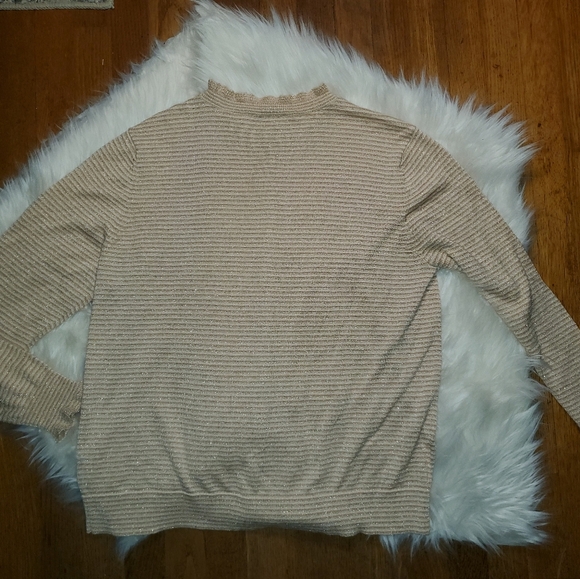 LOFT Peach Striped Shimmer Button Up Cardigan - Picture 5 of 11